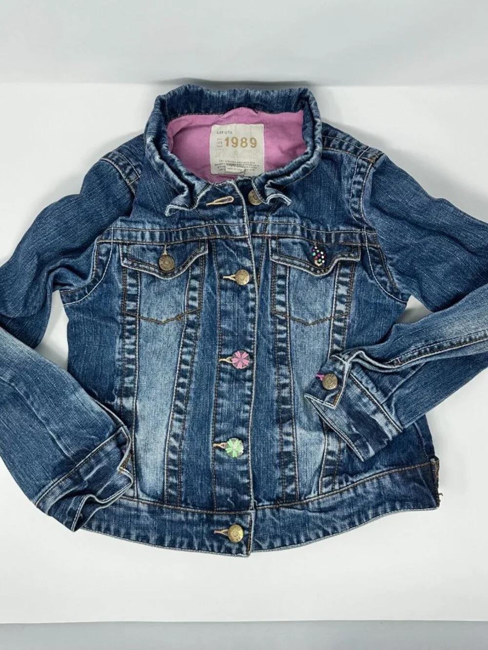 GUC The Children's Place Denim Jacket, Boho Floral Rhinestone, Size: M 7/8